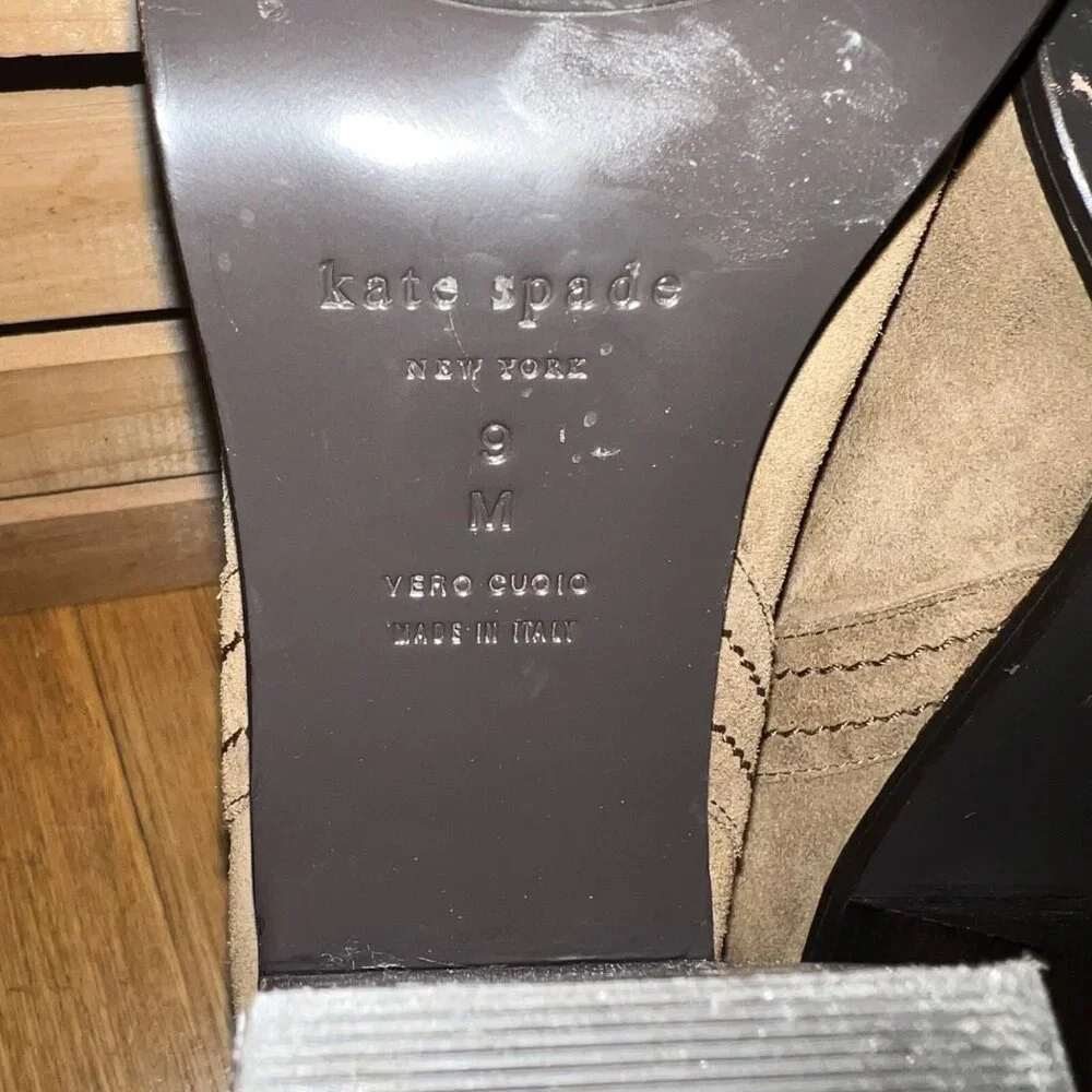 Kate Spade New York Size 9 Tobacco Brown Baise Suede Pull On Heeled Ankle Boots - Picture 15 of 16